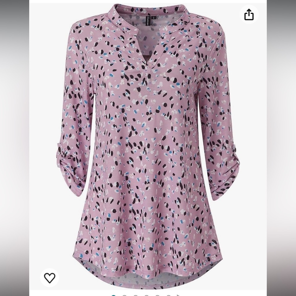Floral Printed Tunic Shirts 3/4 Roll Sleeve